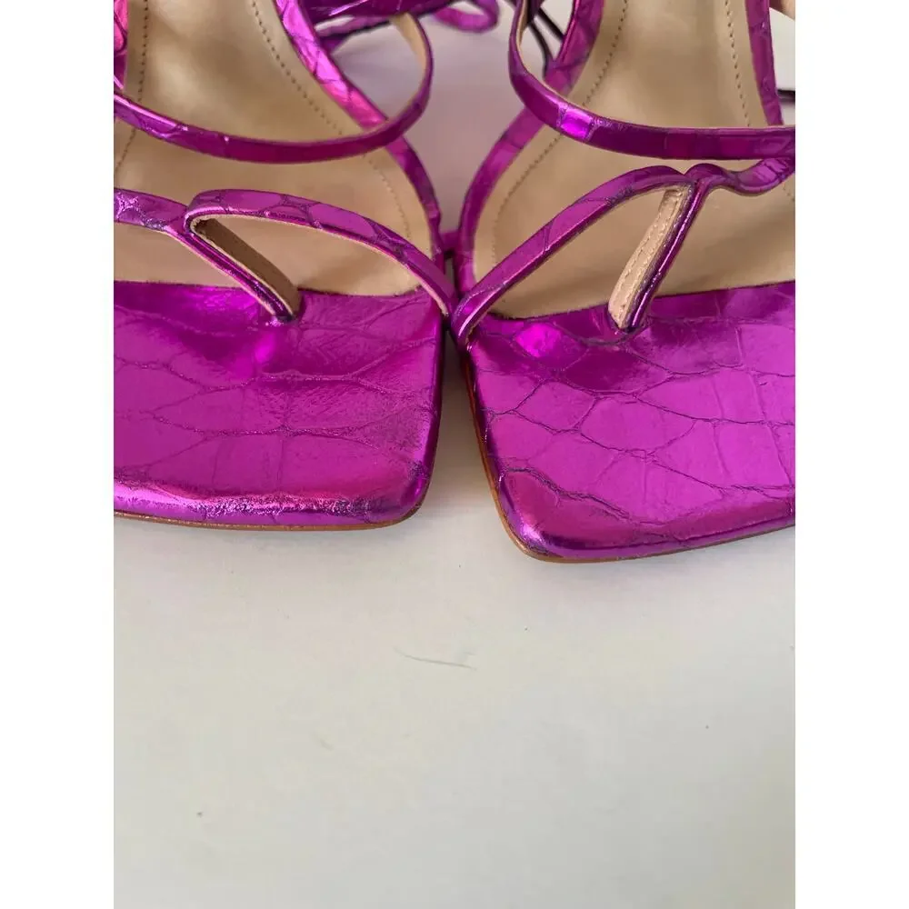 NWOT Schutz Krist Metallic Purple Reptile Embossed Strappy Sandals • Size 9